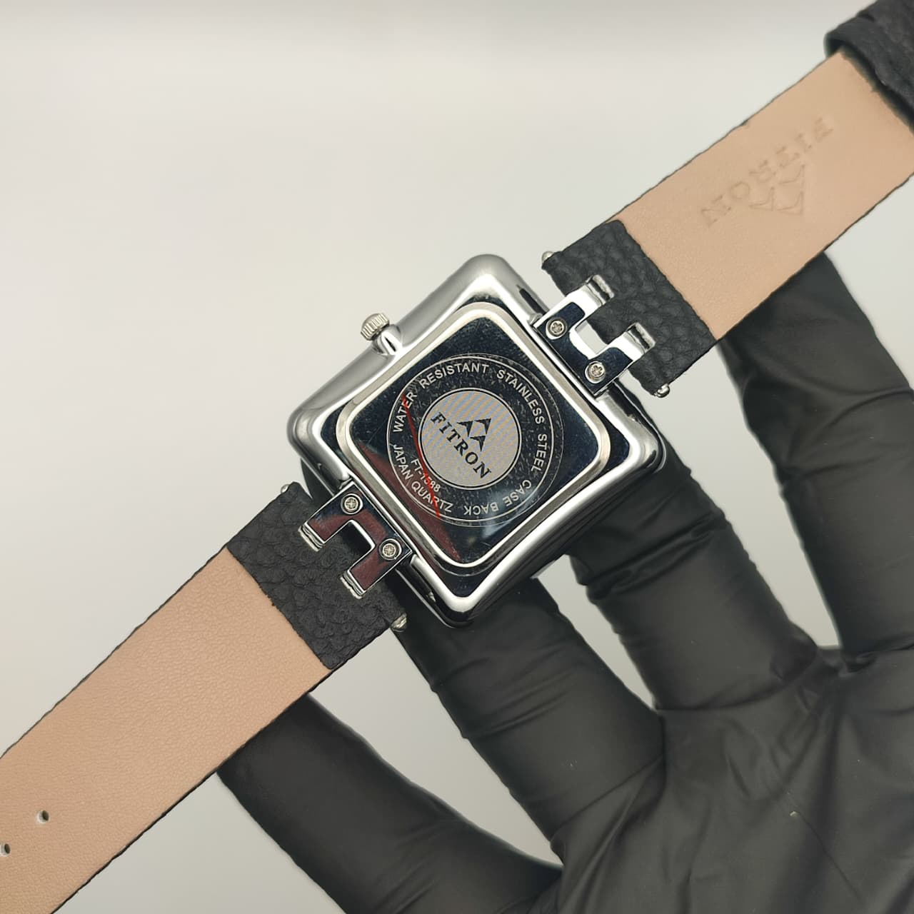 Fitron | Gold Square Watch with Black Leather Strap