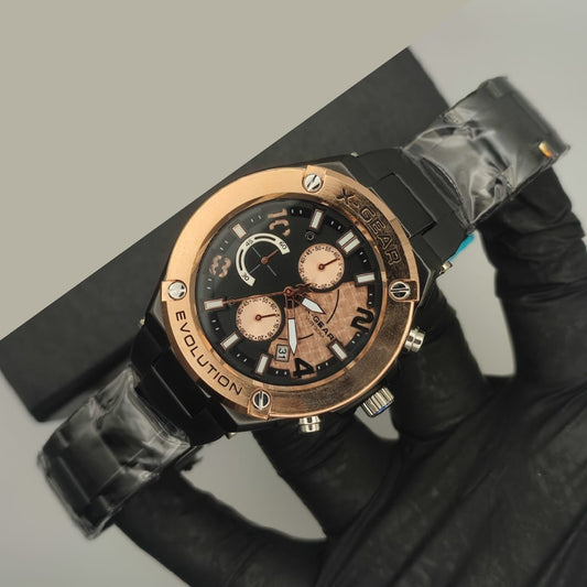 X Gear WR 30 Luxury Chronograph Watch (Black & Rose Gold)
